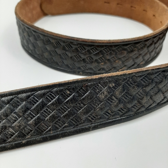Vintage Top Grain Leather Woven Texture Brown Belt Size 38